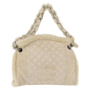 CHANEL Choco Bar Chain Tote Bag Mouton Ivory Silver CC Auth 176557-13