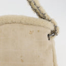 CHANEL Choco Bar Chain Tote Bag Mouton Ivory Silver CC Auth 176557-3
