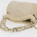 CHANEL Choco Bar Chain Tote Bag Mouton Ivory Silver CC Auth 176557-7