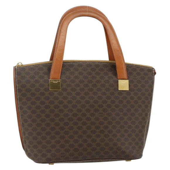 CELINE Macadam Canvas Hand Bag PVC Leather Brown Gold Auth 176559