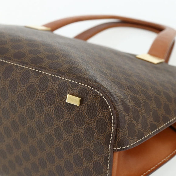CELINE Macadam Canvas Hand Bag PVC Leather Brown Gold Auth 176559