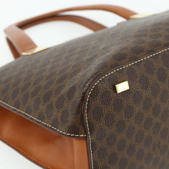 CELINE Macadam Canvas Hand Bag PVC Leather Brown Gold Auth 176559