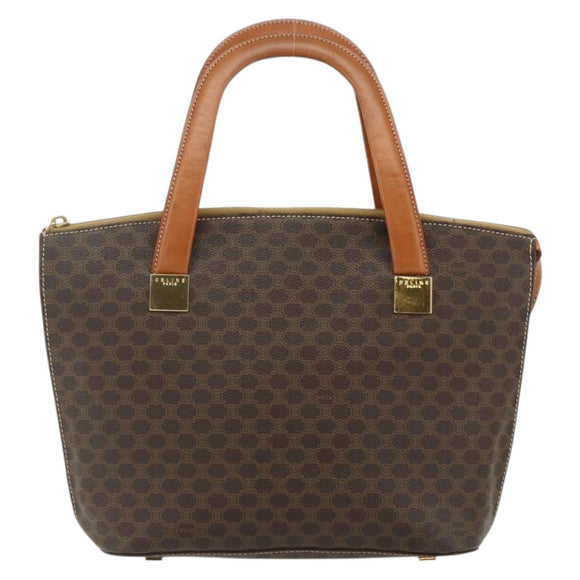 CELINE Macadam Canvas Hand Bag PVC Leather Brown Gold Auth 176559