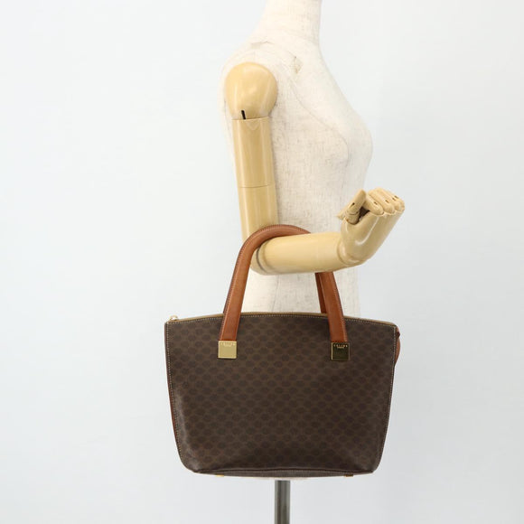 CELINE Macadam Canvas Hand Bag PVC Leather Brown Gold Auth 176559