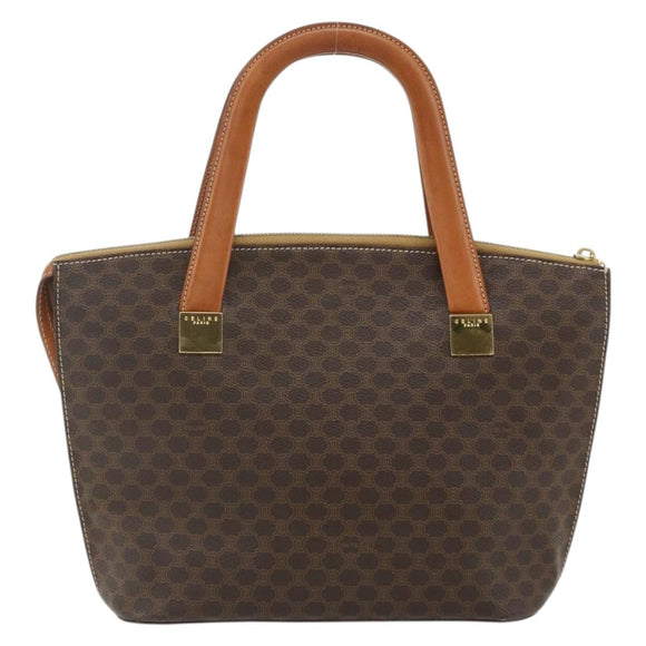 CELINE Macadam Canvas Hand Bag PVC Leather Brown Gold Auth 176559