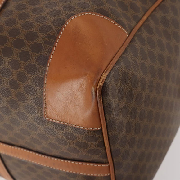 CELINE Macadam Canvas Boston Bag PVC Leather Brown Gold Auth 176560