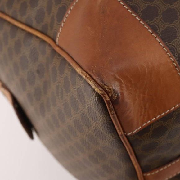 CELINE Macadam Canvas Boston Bag PVC Leather Brown Gold Auth 176560