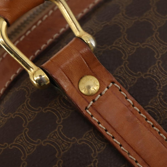 CELINE Macadam Canvas Boston Bag PVC Leather Brown Gold Auth 176560