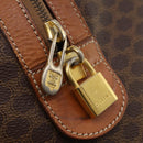CELINE Macadam Canvas Boston Bag PVC Leather Brown Gold Auth 176560-17