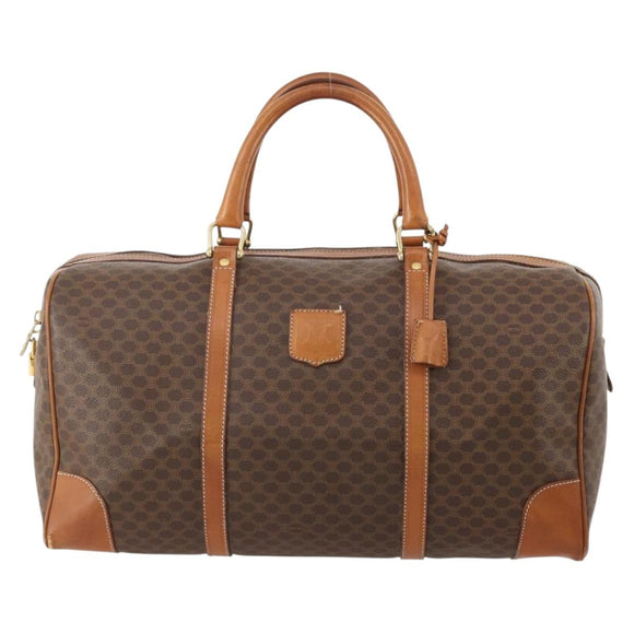 CELINE Macadam Canvas Boston Bag PVC Leather Brown Gold Auth 176560