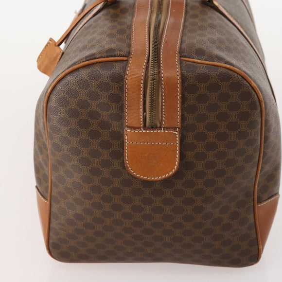 CELINE Macadam Canvas Boston Bag PVC Leather Brown Gold Auth 176560