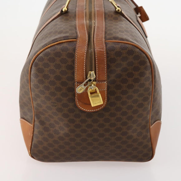CELINE Macadam Canvas Boston Bag PVC Leather Brown Gold Auth 176560