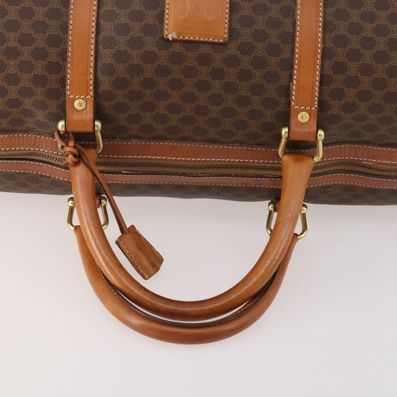 CELINE Macadam Canvas Boston Bag PVC Leather Brown Gold Auth 176560