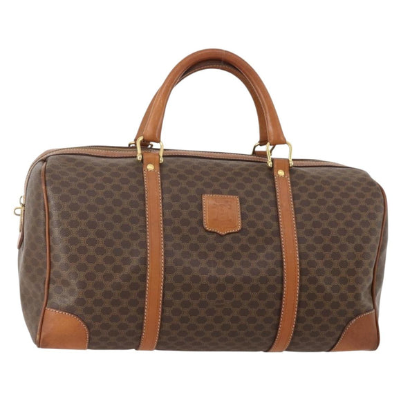 CELINE Macadam Canvas Boston Bag PVC Leather Brown Gold Auth 176561