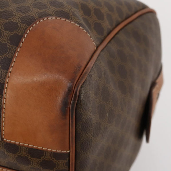 CELINE Macadam Canvas Boston Bag PVC Leather Brown Gold Auth 176561