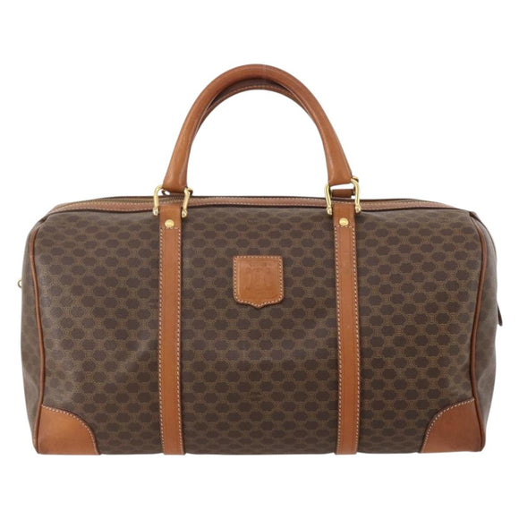 CELINE Macadam Canvas Boston Bag PVC Leather Brown Gold Auth 176561