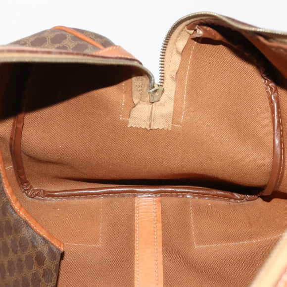 CELINE Macadam Canvas Boston Bag PVC Leather Brown Gold Auth 176561