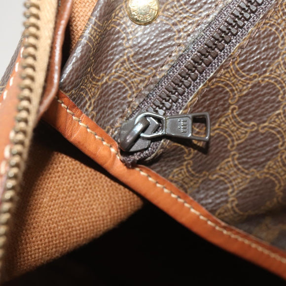 CELINE Macadam Canvas Boston Bag PVC Leather Brown Gold Auth 176561