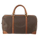 CELINE Macadam Canvas Boston Bag PVC Leather Brown Gold Auth 176561-2