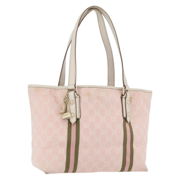 GUCCI GG Canvas Sherry Line Tote Bag Pink Gold 137896 Auth 176563