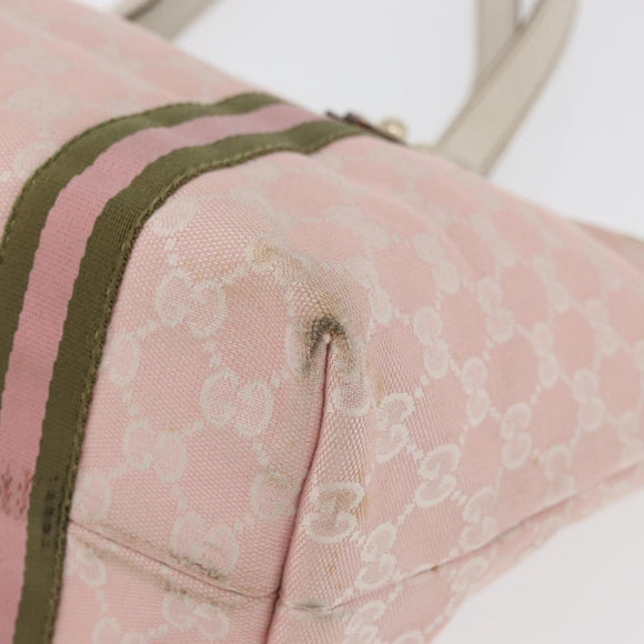 GUCCI GG Canvas Sherry Line Tote Bag Pink Gold 137896 Auth 176563
