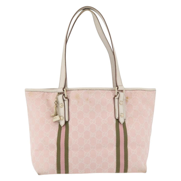 GUCCI GG Canvas Sherry Line Tote Bag Pink Gold 137896 Auth 176563
