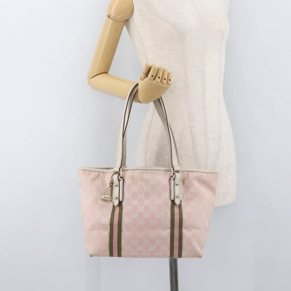 GUCCI GG Canvas Sherry Line Tote Bag Pink Gold 137896 Auth 176563