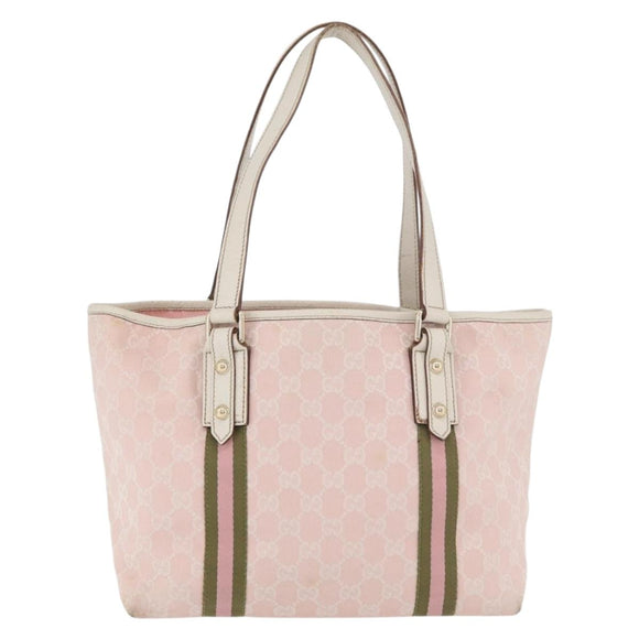 GUCCI GG Canvas Sherry Line Tote Bag Pink Gold 137896 Auth 176563