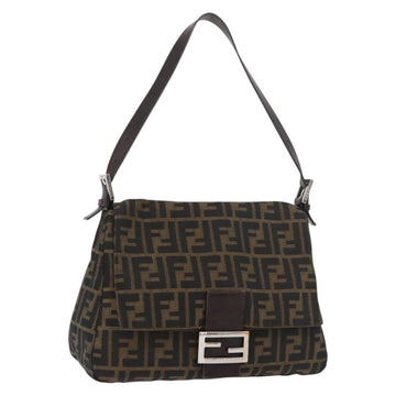 FENDI Zucca Canvas Mamma Baguette Shoulder Bag Brown Black Auth 176565SAV