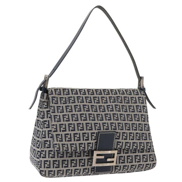 FENDI Zucchino Canvas Mamma Baguette Shoulder Bag Navy Silver Auth 176566V