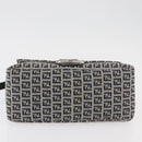 FENDI Zucchino Canvas Mamma Baguette Shoulder Bag Navy Silver Auth 176566V-5