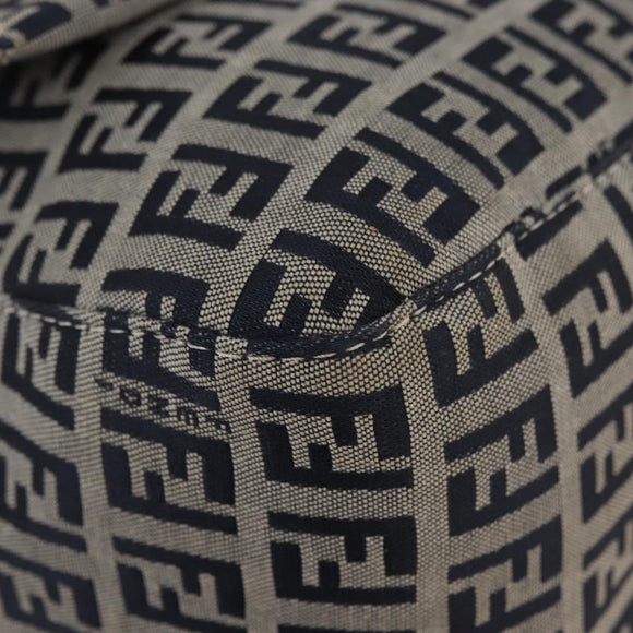 FENDI Zucchino Canvas Mamma Baguette Schoudertas Marine Zilver Auth 176566V