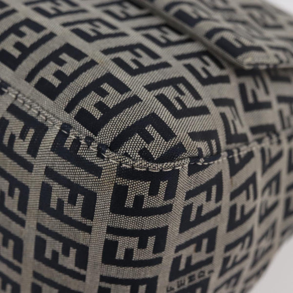 FENDI Zucchino Canvas Mamma Baguette Schoudertas Marine Zilver Auth 176566V