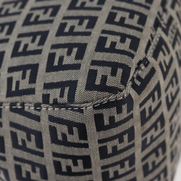 FENDI Zucchino Canvas Mamma Baguette Schoudertas Marine Zilver Auth 176566V
