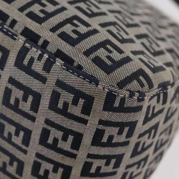 FENDI Zucchino Canvas Mamma Baguette Schoudertas Marine Zilver Auth 176566V