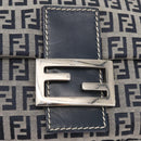 FENDI Zucchino Canvas Mamma Baguette Schoudertas Marine Zilver Auth 176566V-19