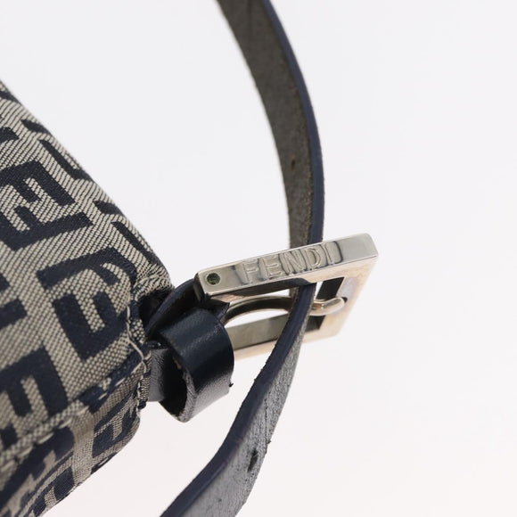 FENDI Zucchino Canvas Mamma Baguette Schoudertas Marine Zilver Auth 176566V