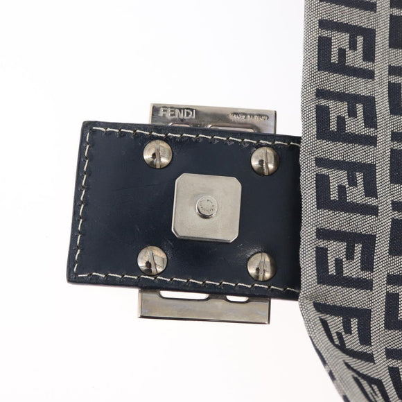 FENDI Zucchino Canvas Mamma Baguette Schoudertas Marine Zilver Auth 176566V