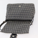 FENDI Zucchino Canvas Mamma Baguette Schoudertas Marine Zilver Auth 176566V-21
