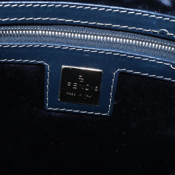 FENDI Zucchino Canvas Mamma Baguette Schoudertas Marine Zilver Auth 176566V