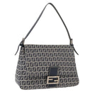 FENDI Zucchino Canvas Mamma Baguette Schoudertas Marine Zilver Auth 176566V-1