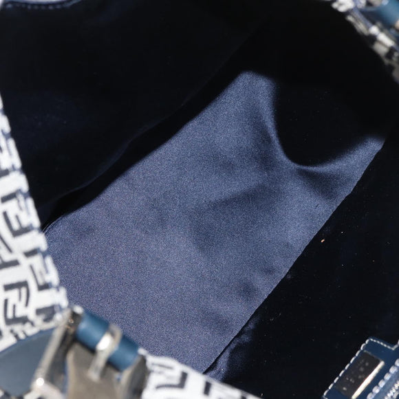 FENDI Zucchino Canvas Mamma Baguette Shoulder Bag Navy Silver Auth 176566V