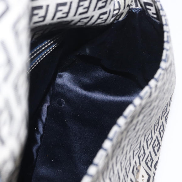 FENDI Zucchino Canvas Mamma Baguette Shoulder Bag Navy Silver Auth 176566V