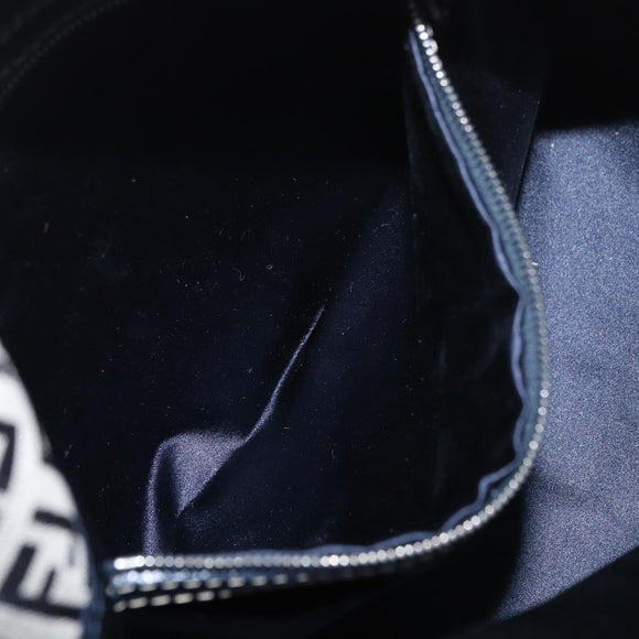 FENDI Zucchino Canvas Mamma Baguette Shoulder Bag Navy Silver Auth 176566V