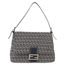 FENDI Zucchino Canvas Mamma Baguette Schoudertas Marine Zilver Auth 176566V-13