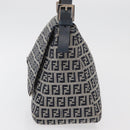 FENDI Zucchino Canvas Mamma Baguette Schoudertas Marine Zilver Auth 176566V-3