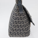 FENDI Zucchino Canvas Mamma Baguette Schoudertas Marine Zilver Auth 176566V-4