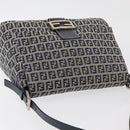 FENDI Zucchino Canvas Mamma Baguette Schoudertas Marine Zilver Auth 176566V-6