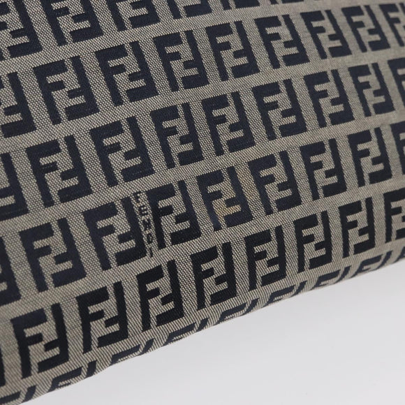 FENDI Zucchino Canvas Mamma Baguette Schoudertas Marine Zilver Auth 176566V