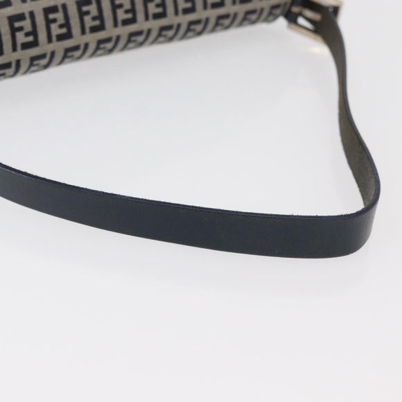 FENDI Zucchino Canvas Mamma Baguette Schoudertas Marine Zilver Auth 176566V
